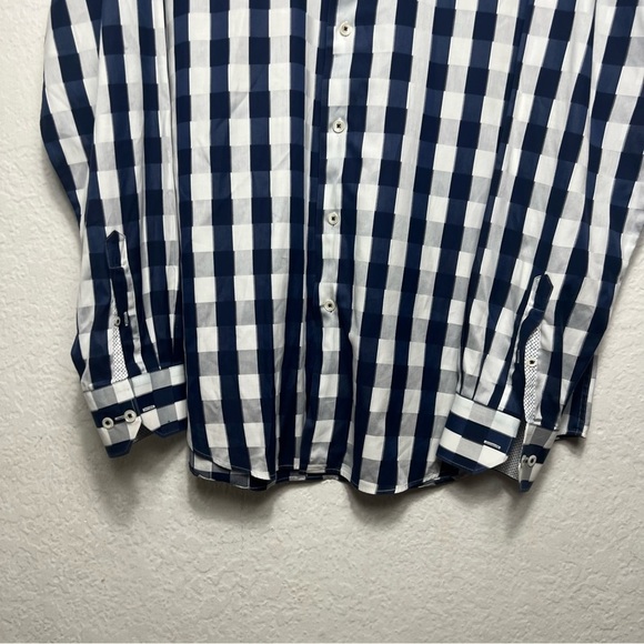 Bugatchi Uomo Navy and White Checkered Shirt - Picture 4 of 11